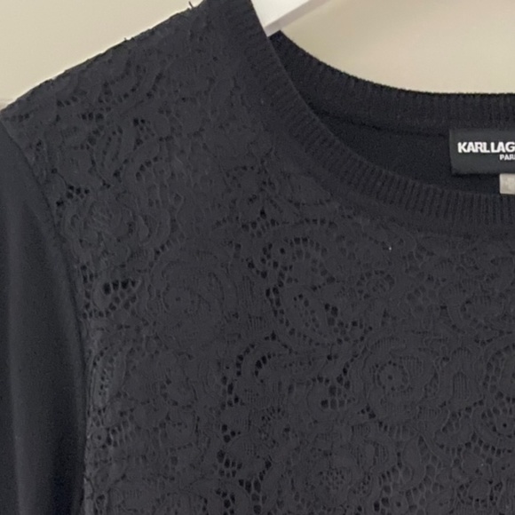 Karl Lagerfeld Paris Black Nedvia Lace Mix Lightweight Sweater Top - Size XS - Picture 6 of 8